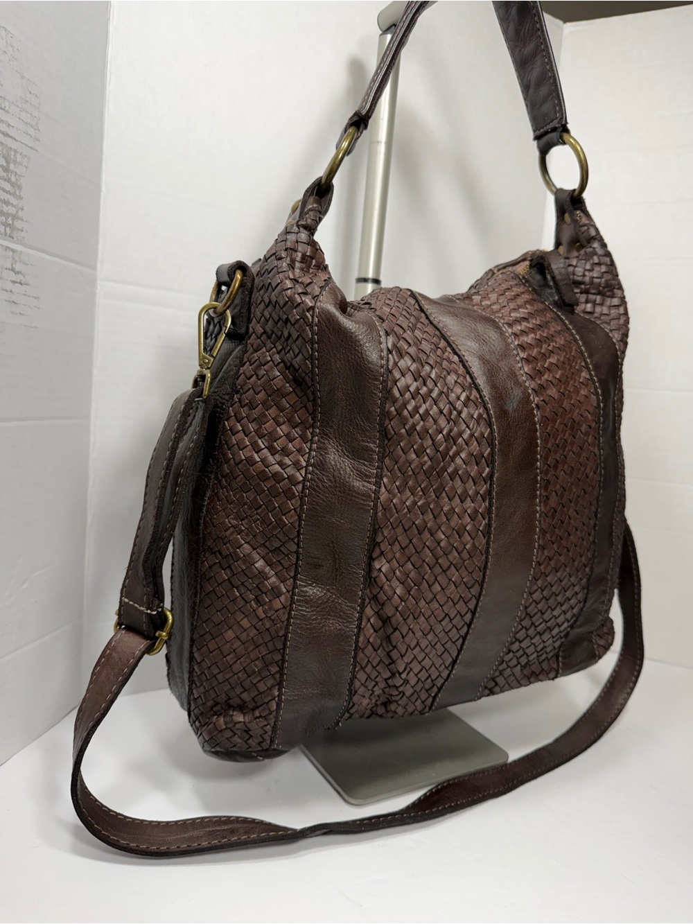Sundance Catalog “Olya” Leather Woven Purse Bag  Crossbody Chocolate Brown - Picture 3 of 6